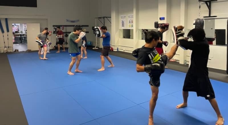 Muay Thai kickboxing class at Island City Jiu-Jitsu